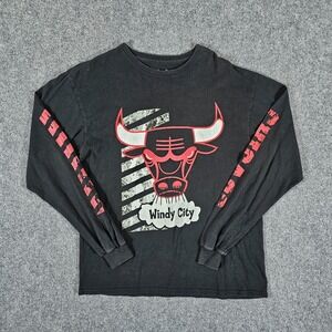 NBA‎ Chicago Bulls Long Sleeve Graphic Print T Shirt Black/Red Men's Size Large